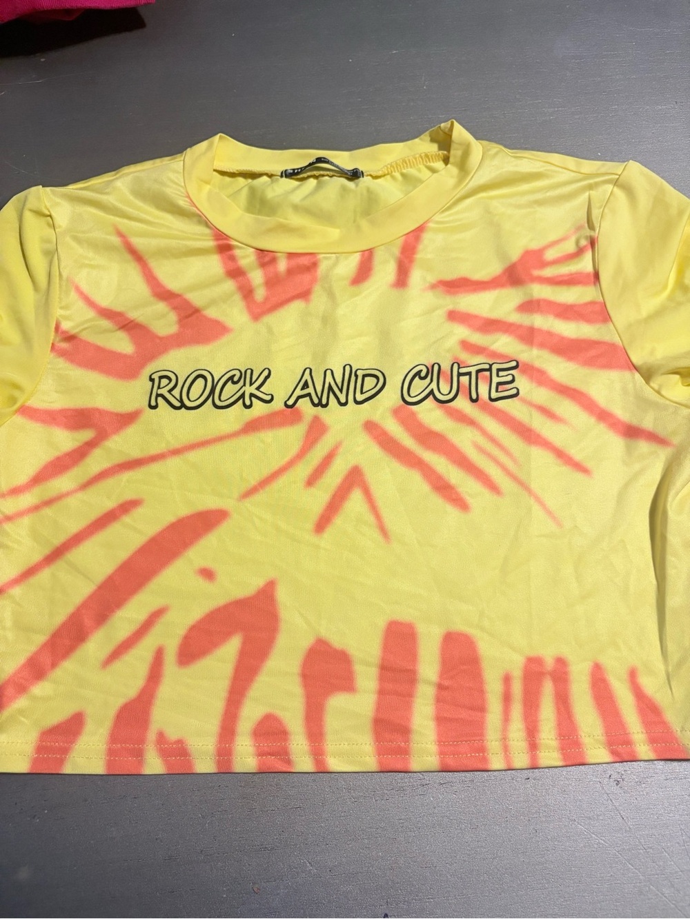 SHEIN Yellow Tee with Coral Graphic 'Rock and Cute'